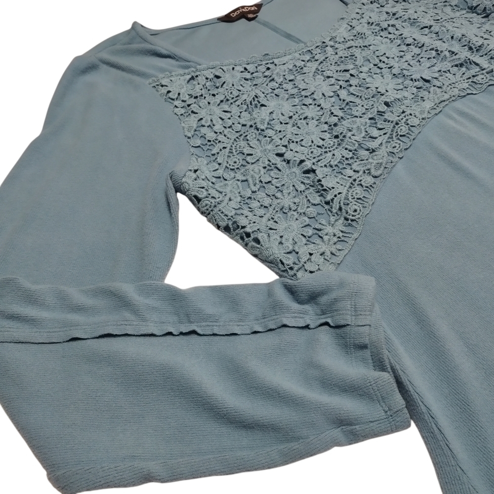 Davi & Dani Women's 2XL Green Long Sleeve Floral Lace Yoke Square Neck Sweater - Picture 7 of 9